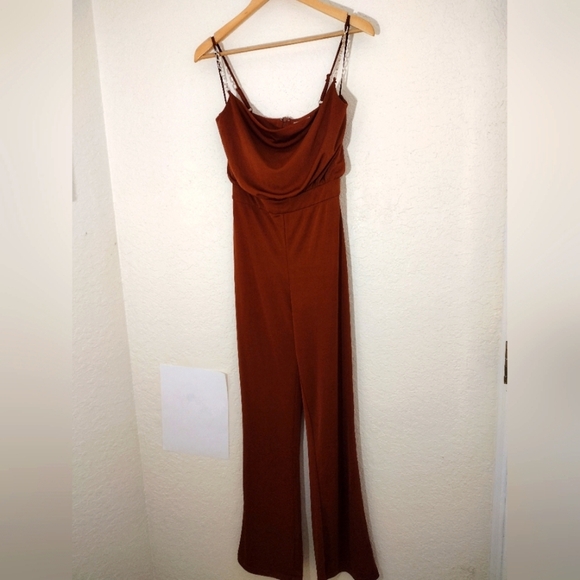 Jason Wu Jumpsuit Brown Emmett Stretch Embellished Rhinestones - Picture 4 of 10